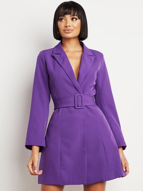 Styli Plain Notch Lapel Belted Blazer Mini Dress