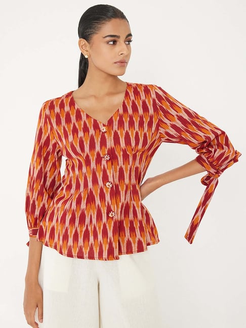 ANCESTRY Orange Printed Top
