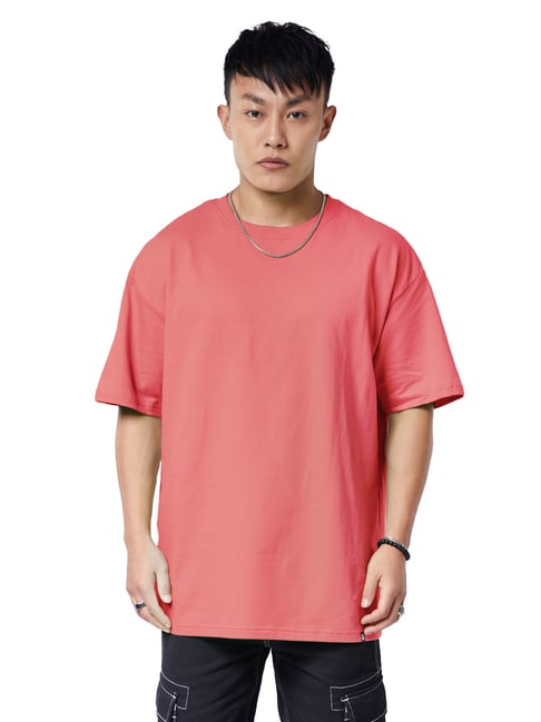 The Souled Store Pink Relaxed Fit Oversized Crew T-Shirt