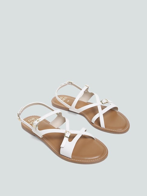 White Multi Strap Flat Sandals, Womens Shoes