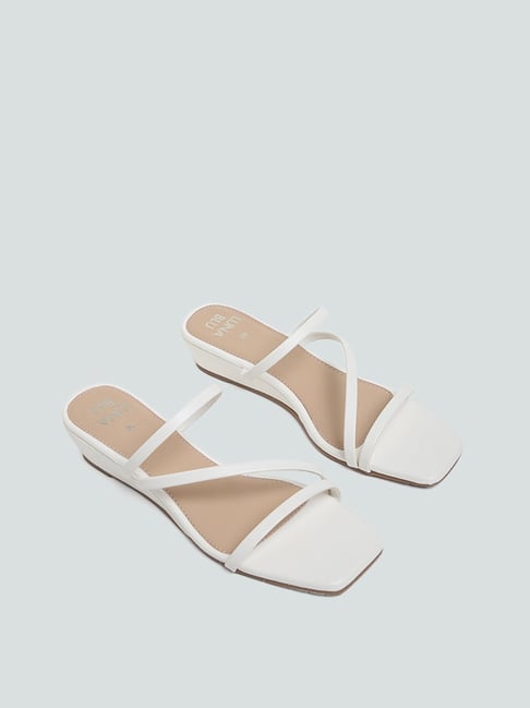 Chalk Square Toe Trapeze Heel Sandals - CHARLES & KEITH IN