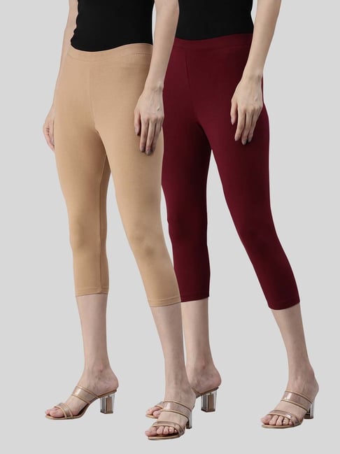 Kryptic Beige & Maroon Cotton Capris - Pack Of 2-picture-34