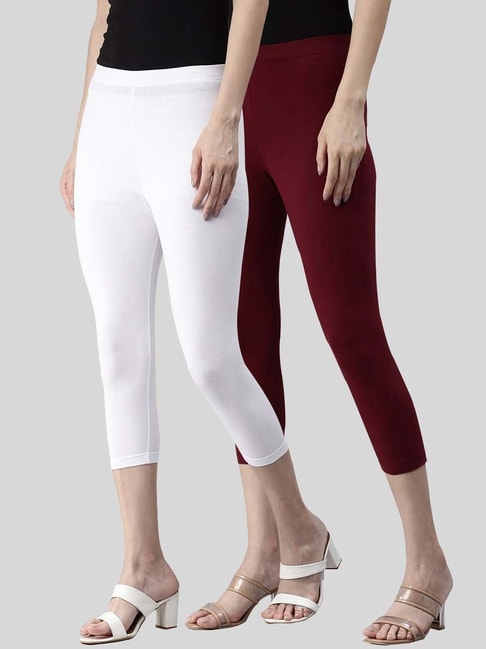 Buy ColourQ Women's Soft Cotton Ankle Leggings with Elasticated Waistband  Ecru Melange Small Online - Get 9% Off