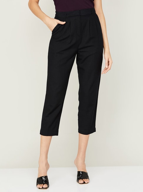 Piroh Pants  Buy Piroh Womens Cotton Solid Straight Trouser Pant Black  Online  Nykaa Fashion