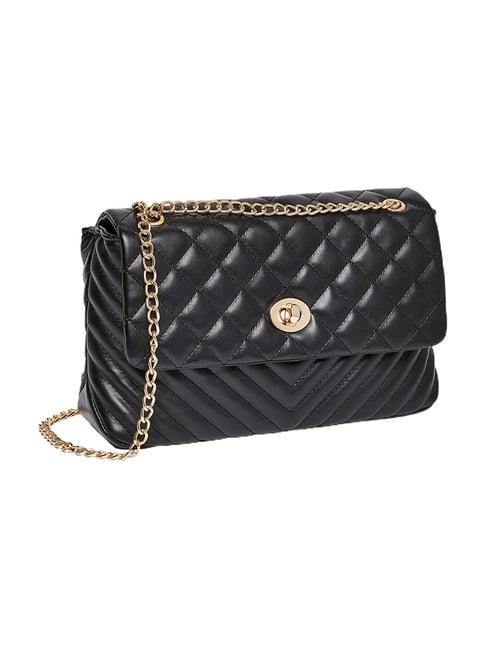 Quilted Faux Leather Crossbody Purse or Shoulder Bag for Women with Flap  Handbag and Chain Strap | Black | Gold Chain | Small - Walmart.com