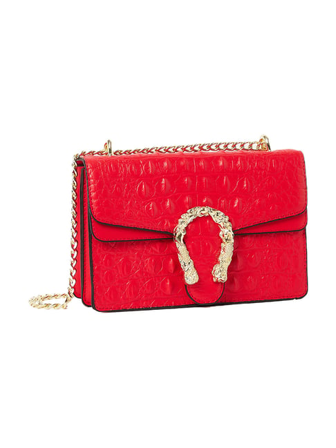 Buy Styli Red Textured Handbag with Scarf Detail at Best Price @ Tata CLiQ