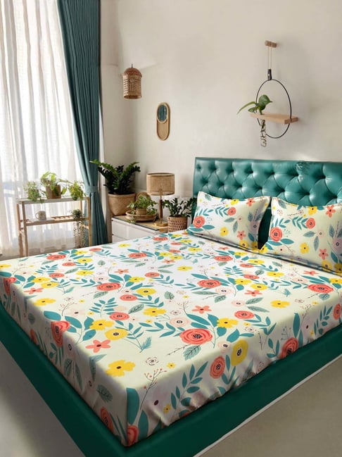 Klotthe Multicolor Cotton Blend 300 TC Double Bed Sheet With 2 Pillow Covers-picture-47