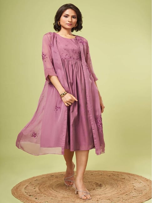 Mauve embroidered dress best sale