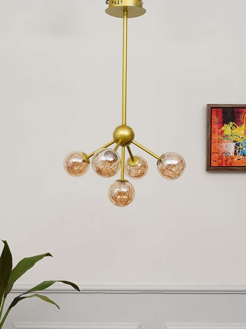 Kapoor E Illuminations Indra Brass Metal 5-Lights Globe Led Chandelier