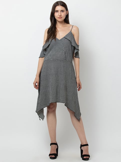 DODO & MOA White & Black Check High-Low Dress-picture-28