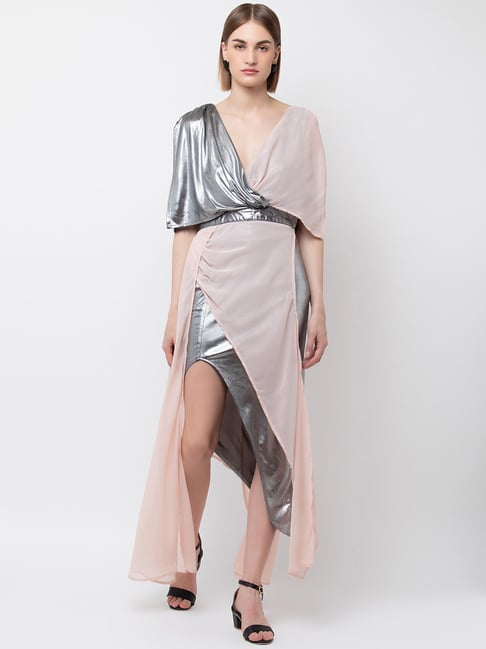 Buy DODO MOA Silver Pink Color-Block Maxi Dress for Women's