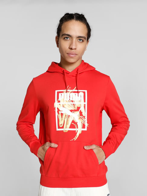 Puma Red Regular Fit Printed Cotton Hooded Sweatshirt-picture-48