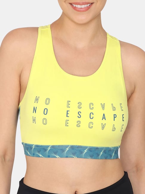 Zelocity by Zivame Yellow Printed Sports Bra With Removable Padding