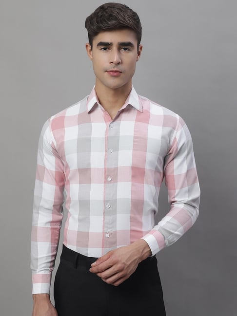 Jainish Pink Regular Fit Check Cotton Shirt-picture-36