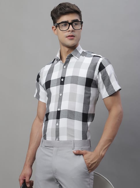 Jainish Black Regular Fit Check Cotton Shirt-picture-12