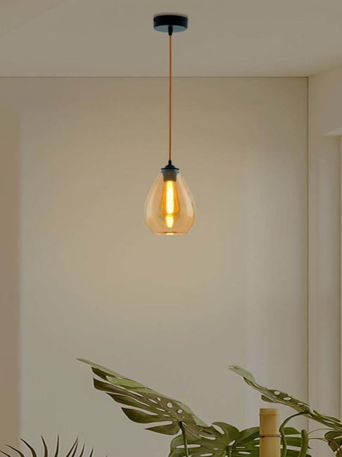 Kapoor E Illuminations Fondi Amber Glass Single Light Hanging Lamp