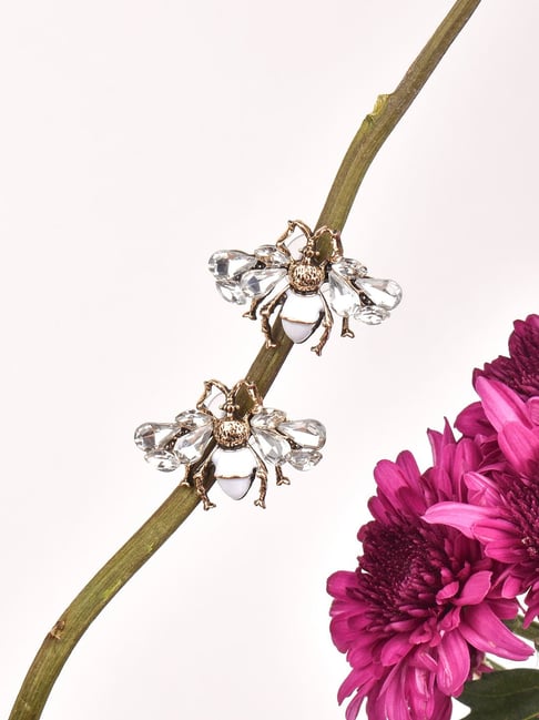 Joker & Witch White & Golden Vacation Vibe Blaze Bee Studded Stud Earrings-picture-21