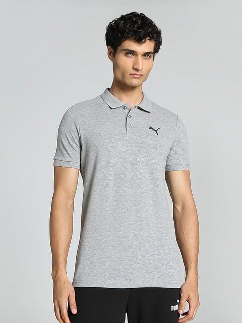 Puma Essentials Grey Slim Fit Cotton Polo T Shirt