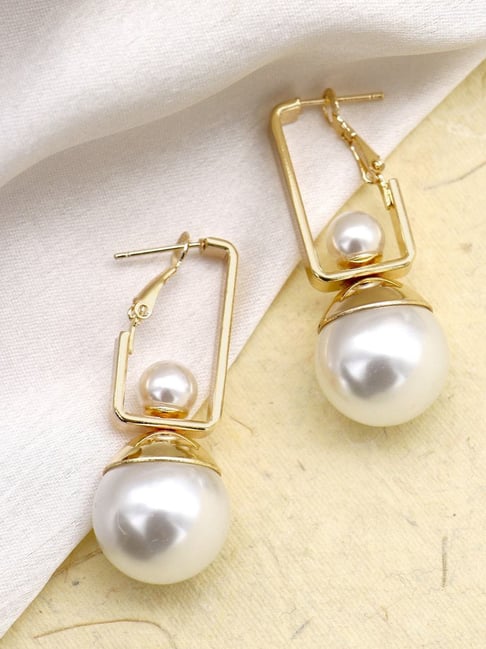 Joker & Witch Golden & White New Arrivals Gia Pearl Drop Earrings-picture-45