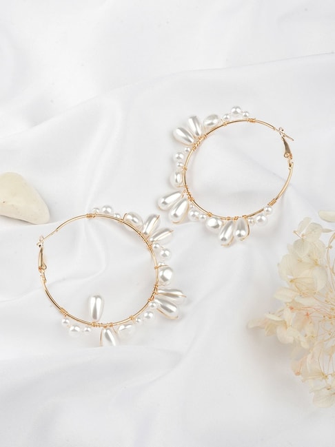 Gold Freshwater Pearl Beaded Hoop Earrings – kingdomoflashes