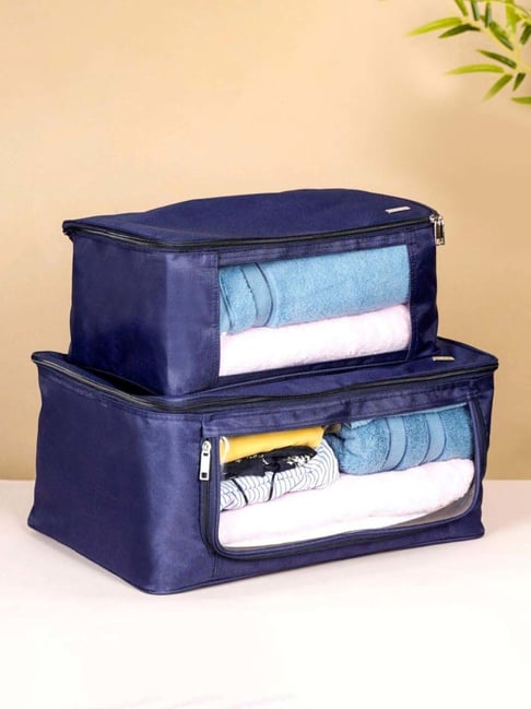 Kivya Rectangular Underbed Storage Bags Organizer with Strengthened Handles  and Zipper, with Clear Window for Blankets Clothes pack of 2 Blanket storage  bag for wardrobe organizers,Non woven Underbed storage bag,storage  organizer blanket