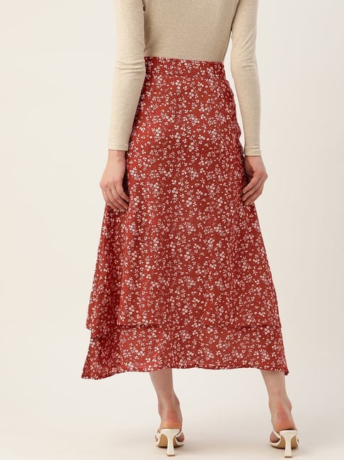 maroon printed a-line skirt