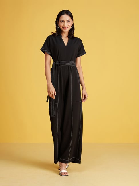 Twenty Dresses Work Black V Neck Wide Leg Jumpsuit