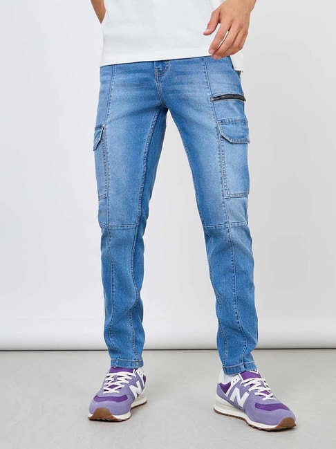 Cyan Blue Lycra Slim Fit Denim - Stylish and Comfortable Men's Jeans –  Shade 45