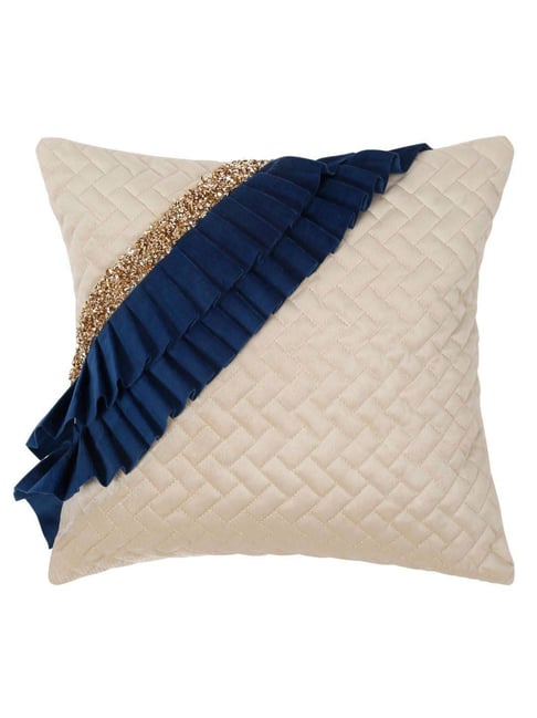 Hosta Homes Beige Navy Velvet Frill Cushion Cover Set of - Main Image