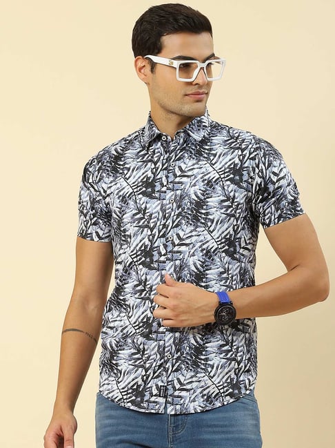 Monte Carlo Blue Cotton Regular Fit Printed Shirt-picture-28