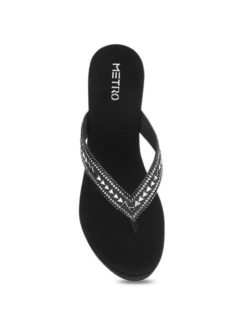 Naturalizer Black Faux Leather Sonya Rhinestone Beaded Wedge Sandals 8N 8  Narrow | eBay