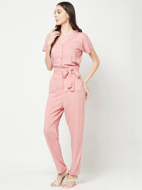 playsuits v-neck cross back pink jumpsuit| Alibaba.com