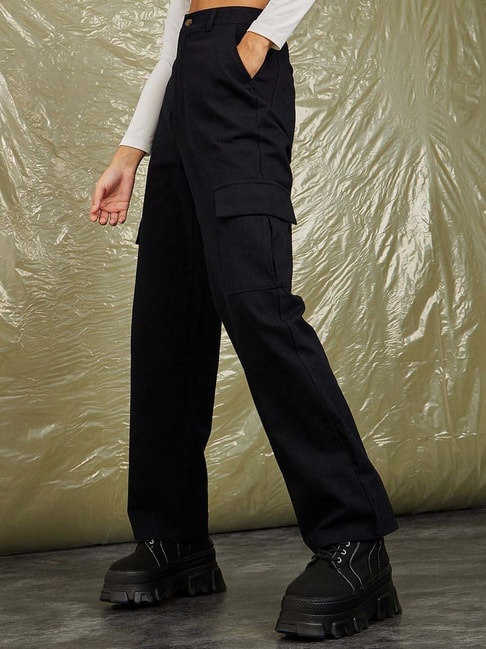 Buy BLACK SOLID HIGH-RISE TAILORED TROUSERS for Women Online in India