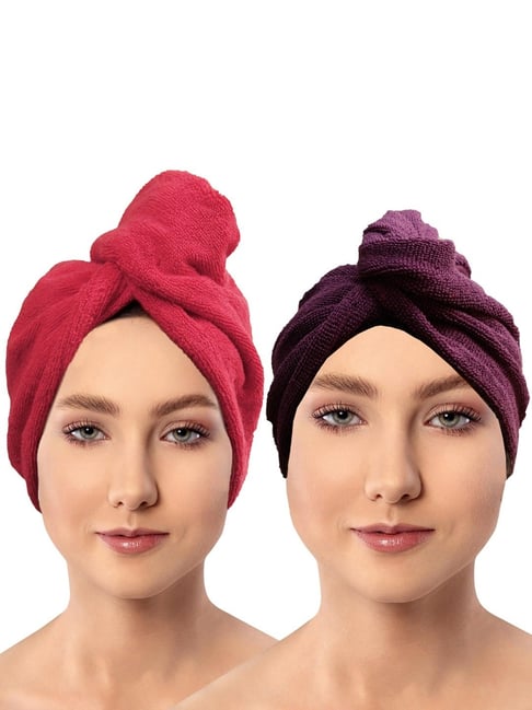 Buy Avi Living Textured Red Purple 500 GSM Hair Wrap Towel Set