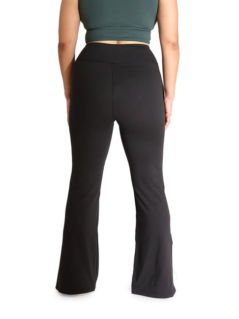 BlissClub Women Black High Waisted Slit Flare Pants With Two Pocket