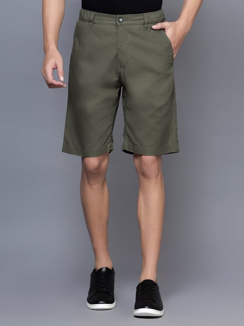Cantabil Olive Cotton Regular Fit Bermuda Shorts