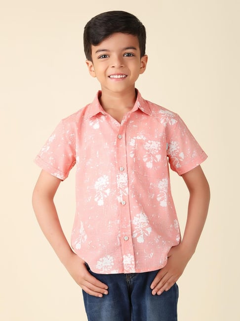 Fabindia Boys Pink & White Cotton Floral Print Shirt-picture-18
