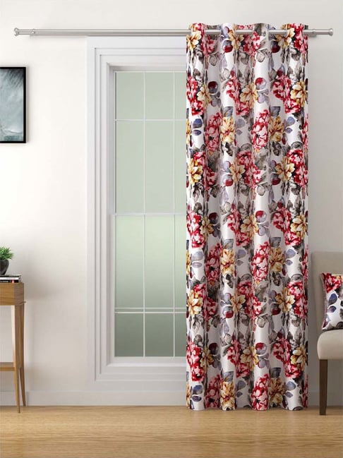 Swayam OMEGA Red & Grey Polyester 180 TC 330 GSM Long Door Curtain