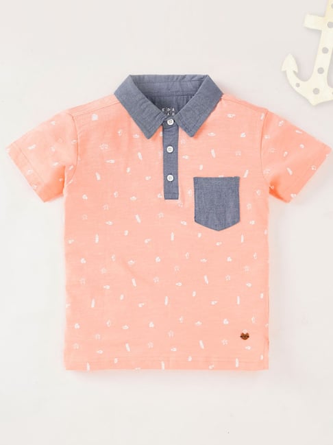Ed-a-Mamma Kids Pink Cotton Printed Polo T-Shirt-picture-38