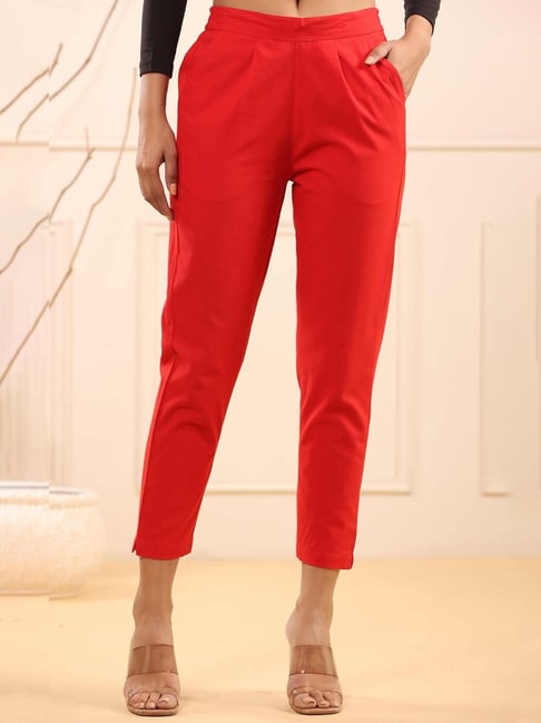 Buy Women Regular Fit Solid Trousers Red Cyan and Maroon Combo of 3 Cotton  for Best Price, Reviews, Free Shipping