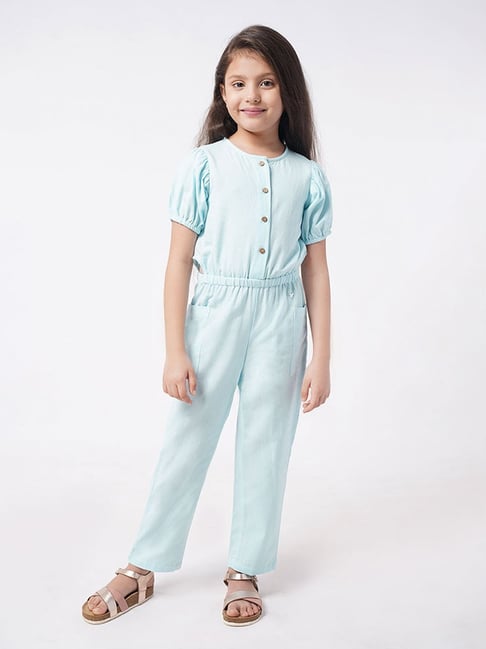 Ed-a-Mamma Kids Blue Cotton Regular Fit Jumpsuit
