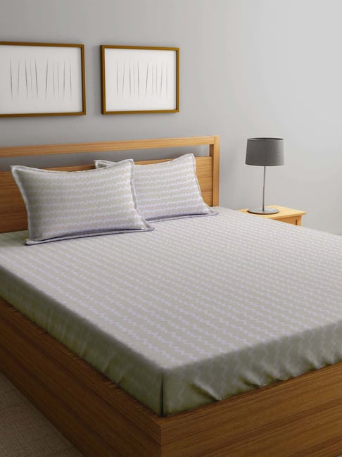 Klotthe Beige Cotton Blend 300 TC Double Bedsheet With 2 Pillow Covers-picture-37