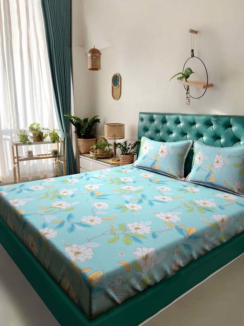 Klotthe Multicolor Cotton Blend 300 TC Double Bedsheet With 2 Pillow Covers-picture-16