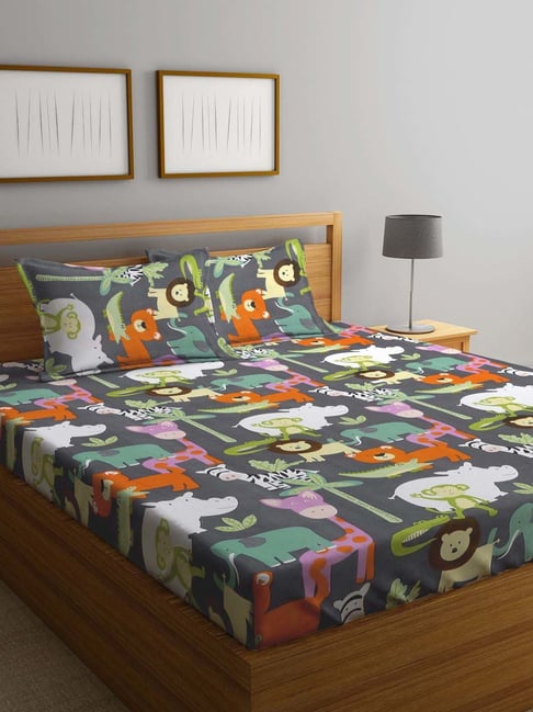 Klotthe Multicolor Cotton Blend 300 TC Double Bedsheet With 2 Pillow Covers-picture-30
