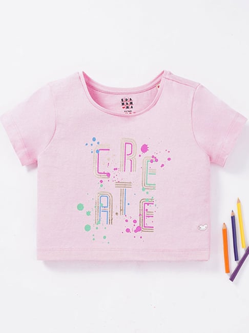 Ed-a-Mamma Kids Pink Cotton Printed T-Shirt-picture-24