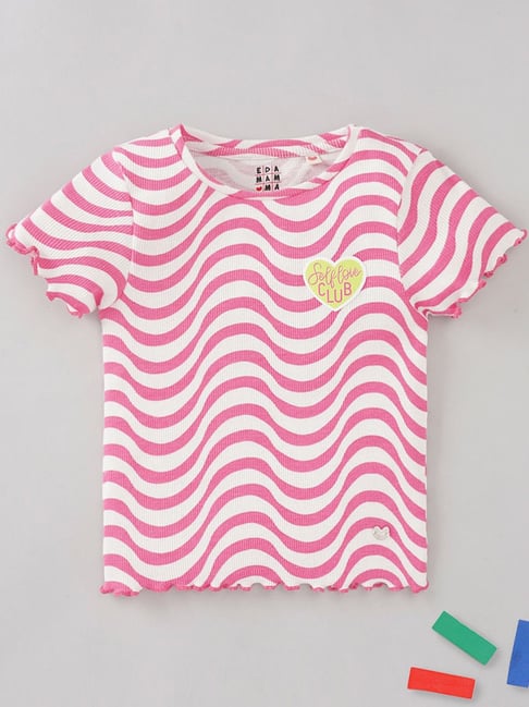 Ed-a-Mamma Kids Pink & White Cotton Printed T-Shirt-picture-40