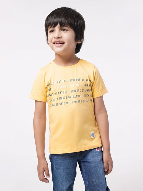 Ed-a-Mamma Kids Yellow Cotton Printed T-Shirt-image-37
