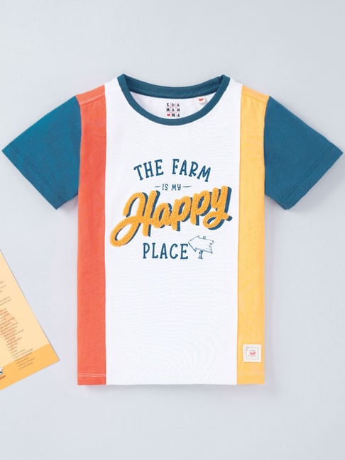 Ed-a-Mamma Kids Multicolor Cotton Color Block T-Shirt-image-19