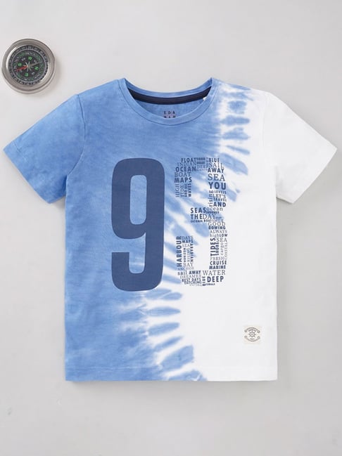 Ed-a-Mamma Kids Blue & White Cotton Printed T-Shirt-picture-38
