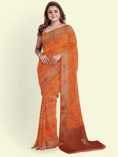 Orange Color Embroidered Chanderi Cotton Saree With Blouse